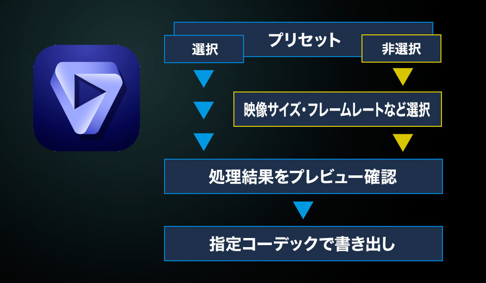 Topaz Video AI 4の作業の流れを解説したオリジナル図