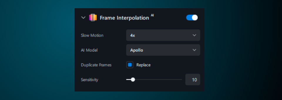 Topaz Video AI 4のフレーム補間設定画面